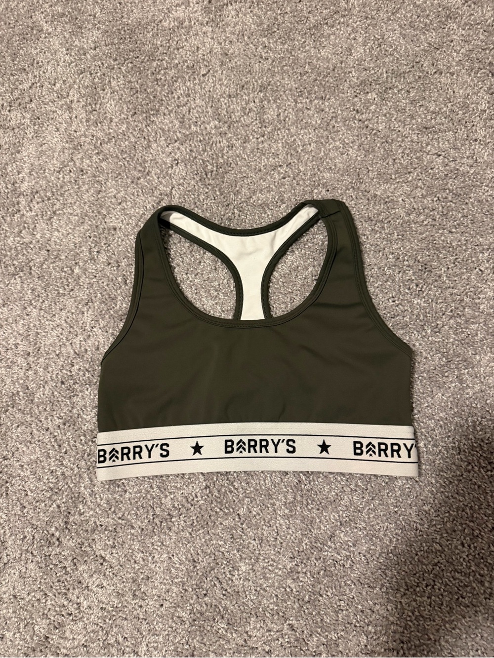 Barry’s green and white sports bra size medium